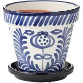 J-Line Flowerpot+plate granada handmade+painted ceramic cobalto blue medium