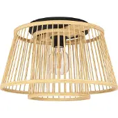 Eglo Plafonnier Hykeham, plafonnier avec 2 abat-jours en bambou, lampe de salon boho en bois naturel et métal, lampe en bois, douille E27