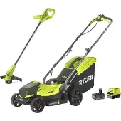 Ryobi Tondeuse à gazon sans fil y compris coupe-bordures sans fil OLM1833LT23A-140 18V 4Ah, mulching, tonte, trimmer, sac de ramassage 35L