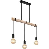 Globo Lampe suspendue de table à manger à 3 lumières Gregor noir avec bois