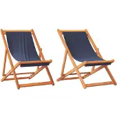 vidaXL Chaises de plage 2 pcs. Pliable Bleu Tissu
