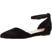 Tamaris Femme Ballerine en cuir avec lanière de cheville forme pointue talon compensé 1-24251-42, Taille:40 EU, Couleur:Noir