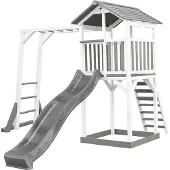Axi Beach Tower Aire De Jeux Avec Toboggan En Gris, Cadre D'Escalade & Bac À Sable | Grande Maison Enfant Extérieur En Gris & Blanc | Cabane De Jeu