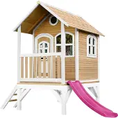 Axi Tom Maison Enfant Avec Toboggan Rose | Aire De Jeux Pour L'Extérieur En Marron & Blanc | Maisonnette / Cabane De Jeu En Bois