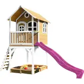 Axi Sarah Maison Enfant Avec Bac À Sable & Toboggan Rose | Aire De Jeux Pour L'Extérieur En Marron & Blanc | Maisonnette / Cabane De Jeu En Bois