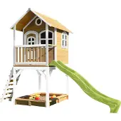 Axi Sarah Maison Enfant Avec Bac À Sable & Toboggan Vert Clair | Aire De Jeux Pour L'Extérieur En Marron & Blanc | Maisonnette / Cabane De Jeu En