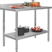 vidaXL Table de travail de cuisine avec rebord 120 x 60 x 93 cm acier inoxydable