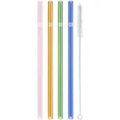 Zwilling Pailles en verre colorées droites set de 4, + brosse de nettoyage, Pailles, Multicolore