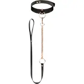 Rosy Gold - collier et laisse - cuir noir et or rose