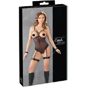 Cotelli Collection Bondage - body anneaux métalliques et menottes bras - noir - L