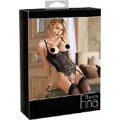 Abierta Fina - body ouvert dentelle avec lanières scintillantes - noir - 85B/L