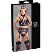 Cottelli Bondage - ensemble de lingerie en dentelle avec menottes (noir) - M