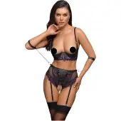 Cotelli collection Bondage Bondage - ensemble soutien-gorge et menottes de bras (noir-violet) - L