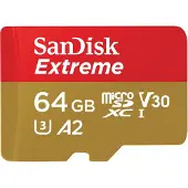 SanDisk Extreme - Carte mémoire flash (adaptateur microSDXC vers SD inclus) - 64 Go - A2 / Video Class V30 / UHS-I U3 / Class10 - microSDXC UHS-I