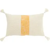 J-Line Coussin rectangle lignes+floches coton blanc/orange