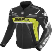 Berik Blouson en cuir Absolute Race, noir/jaune fluo/anthracite, 48