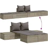 vidaXL Bain de soleil double avec coussins Gris Poly rotin