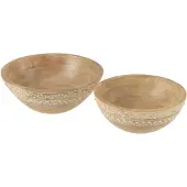 J-Line Set 2 bols perles bois de manguier naturel/blanc