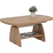 Hela Table basse avec fonctions, Colin ovale - imitation chêne Artisan - hauteur réglable par ascenseur et extensible - grande étagère - dimensions 108-157x67cm