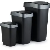 Rotho Set . 3pcs Seau à Swing TWIST, Poubelle, Noir