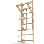 Juskys - Support mural pour enfants - 62 x 210 x 57 cm - naturel et bois - avec échelle de corde et anneaux tournants - Support d'escalade d'intérieur pour la chambre - favorise la motricité et la