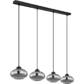 Globo - lampe suspendue - Shaun - noir - verre fumé - grande lampe de table de salle à manger - E27 - 15572-4H