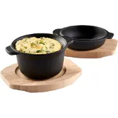 HP Dangrill Poêle à servir en fonte avec planche en bambou - 15 x 13 cm