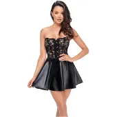 Noir - robe mini moulante - haut dentelle - effet brillant -