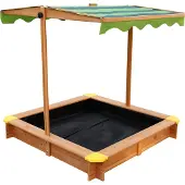 Axi Bac à sable en bois Lily avec toit réglable, couleur marron/vert - Avec bancs, bâche de sol et housse de protection - Bois certifié FSC - 118 x 118 cm