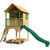 Axi Sarah Maison Enfant Avec Bac À Sable & Toboggan Vert | Aire De Jeux Pour L'Extérieur En Marron & Vert | Maisonnette / Cabane De Jeu En Bois