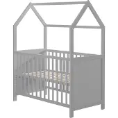 Roba Lit maison 60 x 120 cm, lit bébé et lit d'appoint en forme de maison, taupe, réglable en 6 positions