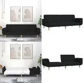 vidaXL Canapé-lit à 2 places avec deux oreillers noir tissu