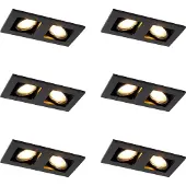 QAZQA Ensemble de 6 spots encastrables noirs rectangulaires 2 lumières - Qure