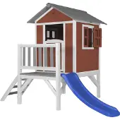Axi Maison Enfant Beach Lodge Xl En Rouge Avec Toboggan Bleu