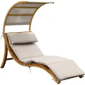 Axi Salina Chaise Longue De Jardin En Bois, Beige | Transat Avec Pare-Soleil Amovible & Coussin Pour L'Extérieur | Bain De Soleil Individuelle Avec