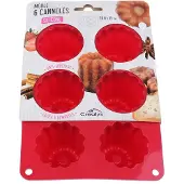 CREALYS Moule À Cannelés - - 513012 - Silicone - Rouge - 6 Cavités - 20x15x5cm