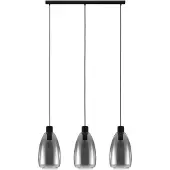 Eglo Lampe à suspension en verre Chelvey 3 lumières noir avec verre fumé