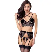 Abierta Fina - ensemble lingerie dentelle - noir - lot de 3 pièces