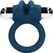 Shots Loveline - anneau pénien vibrant avec oreilles de lapin - silicone bleu