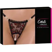 Cottelli - string perlé luxueux à motif rose - noir - M/L