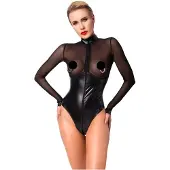 Noir Handmade - body brillant - empiècement transparent - - XL