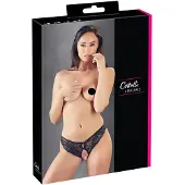 Cottelli collection - culotte ouverte femme dentelle nœud - noir