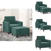 vidaXL Fauteuil avec pouf vert foncé 60 cm velours