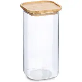 Zeller Bocal à provisions avec couvercle en bambou, 1570 ml, verre borosilicaté / bambou / silicone, transparent, env. 10 x 10 x 22 cm