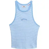 Superdry Femme Débardeur Rayé à dos Nageur et Logo Essential Bleu Clair Taille: 40