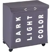 Wenko Panier à linge - Trivo - 3 compartiments - Avec couvercle - 116 L - gris