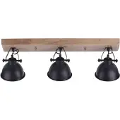 Leuchten direct Plafonnier-appliqueur, noir, bois, spots mobiles, L 74 cm