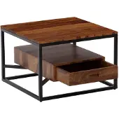 Wohnling Table basse 60x60x40 cm bois de sheesham massif / métal table basse carrée |