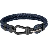 BOSS Bracelet en cuir tressé bleu avec fermoir mousqueton noir