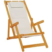 vidaXL Chaise de plage avec accoudoirs Pliable Gris clair Acacia Textilène
